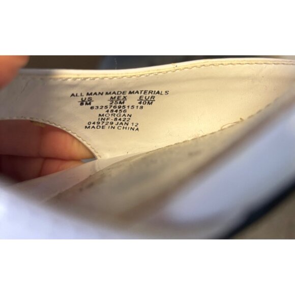 Laura Scott White Patent Leather Sandals With T-Strap Block Heel Size 8 - Picture 6 of 6